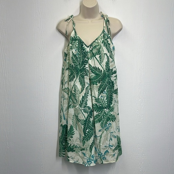 H&M - NWT Palm Leaves Floral White Spaghetti Strap Tie Back Dress Size XS - Picture 3 of 10